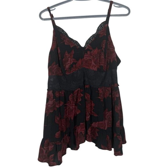 Torrid Womens Babydoll Tank Cami Sz 0/L/12 Whimsigoth Fairy Grunge Dark Floral - Picture 2 of 10